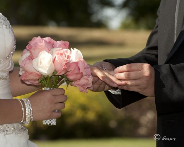 Wedding Picture of Man and Woman Exchanging Rings